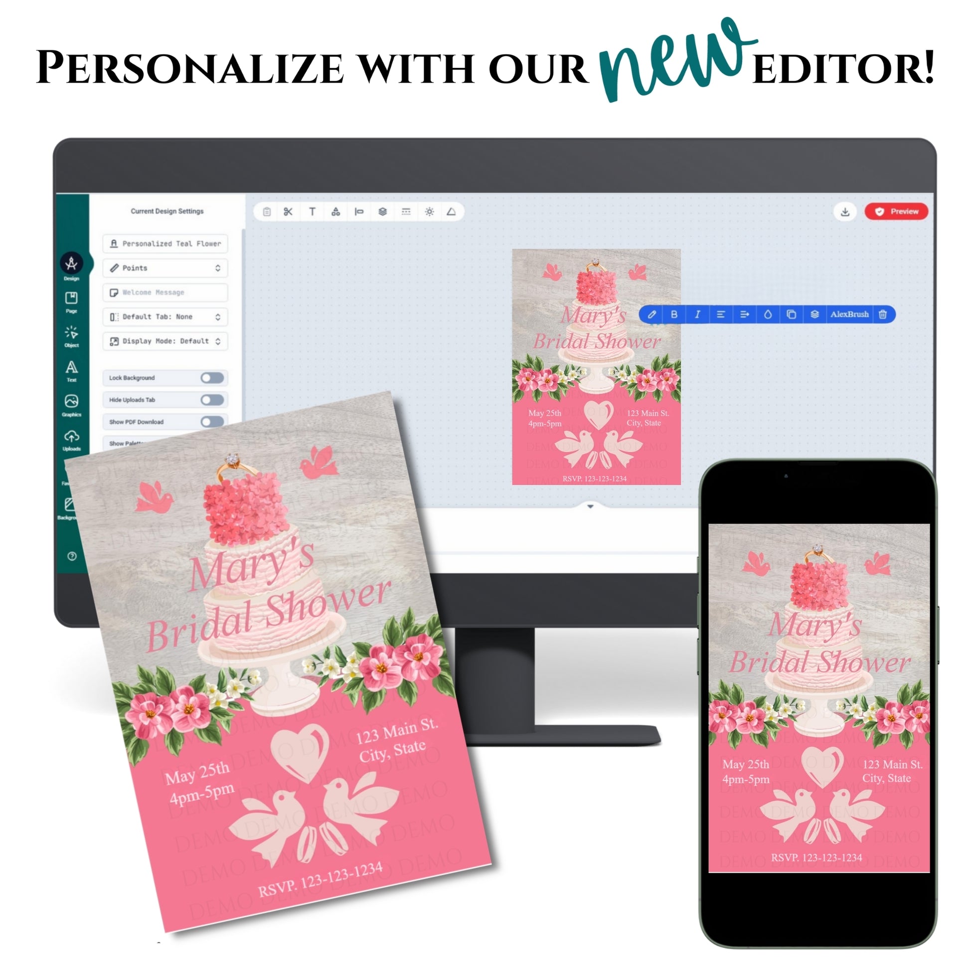 Personalized Bridal Shower Cake Invitation