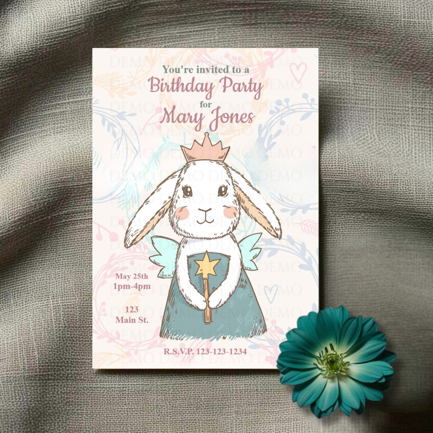 Personalized Bunny Princess Birthday Invitation