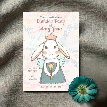 Personalized Bunny Princess Birthday Invitation