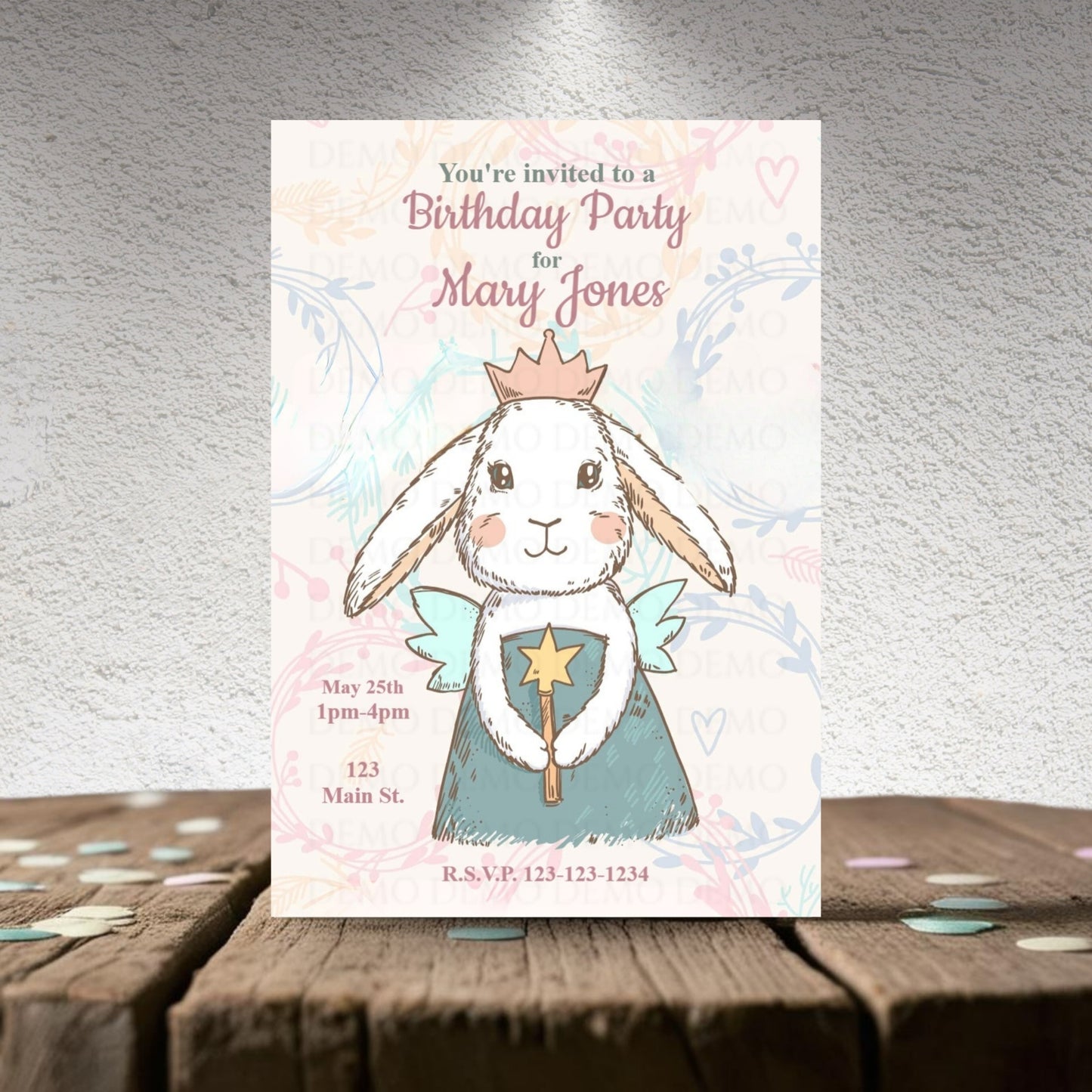 Personalized Bunny Princess Birthday Invitation