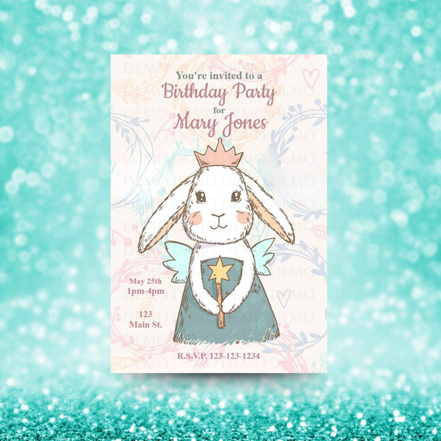 Personalized Bunny Princess Birthday Invitation