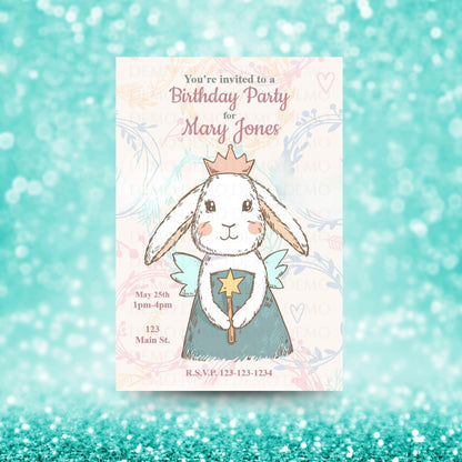 Personalized Bunny Princess Birthday Invitation