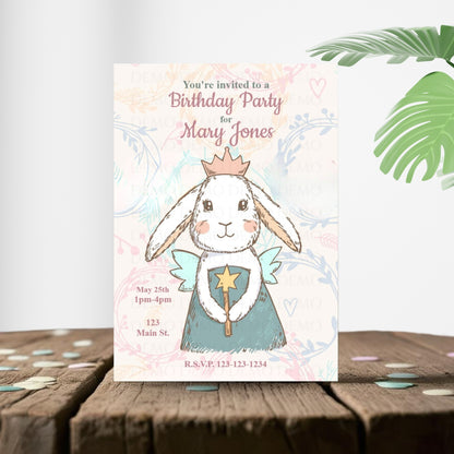 Personalized Bunny Princess Birthday Invitation