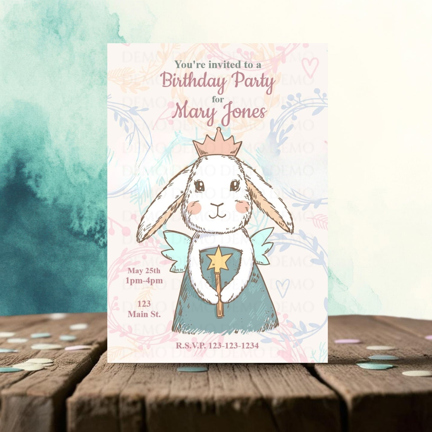 Personalized Bunny Princess Birthday Invitation