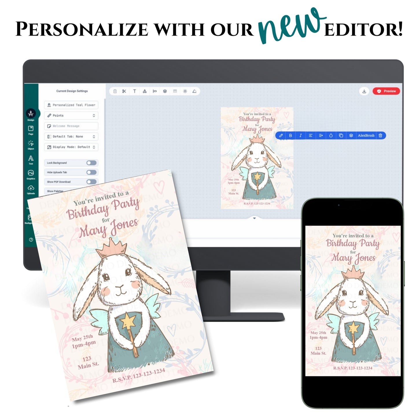 Personalized Bunny Princess Birthday Invitation