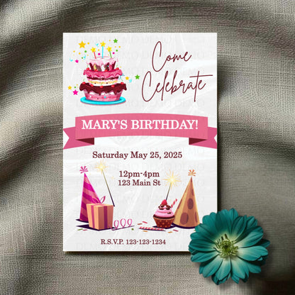 Personalized Cupcakes & Balloons Birthday Invitation