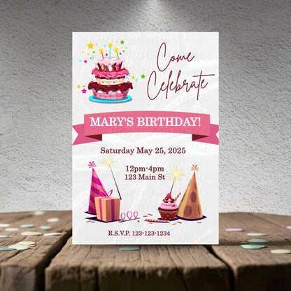 Personalized Cupcakes & Balloons Birthday Invitation