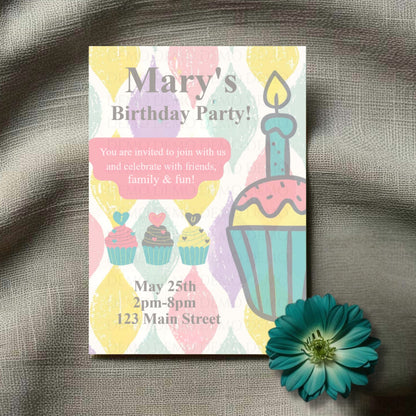 Personalized Cupcake Birthday Invitation