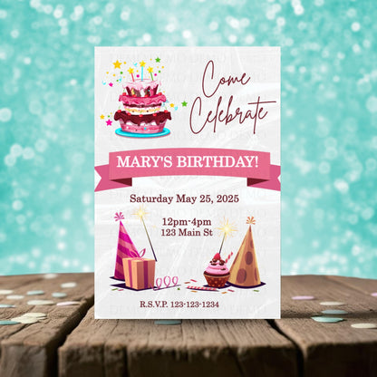 Personalized Cupcakes & Balloons Birthday Invitation