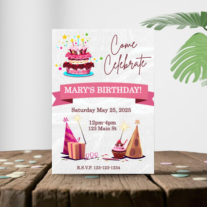 Personalized Cupcakes & Balloons Birthday Invitation