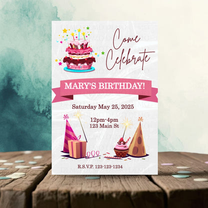 Personalized Cupcakes & Balloons Birthday Invitation