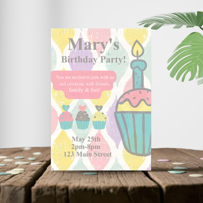 Personalized Cupcake Birthday Invitation