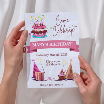 Personalized Cupcakes & Balloons Birthday Invitation
