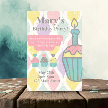 Personalized Cupcake Birthday Invitation