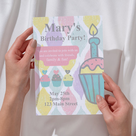 Personalized Cupcake Birthday Invitation