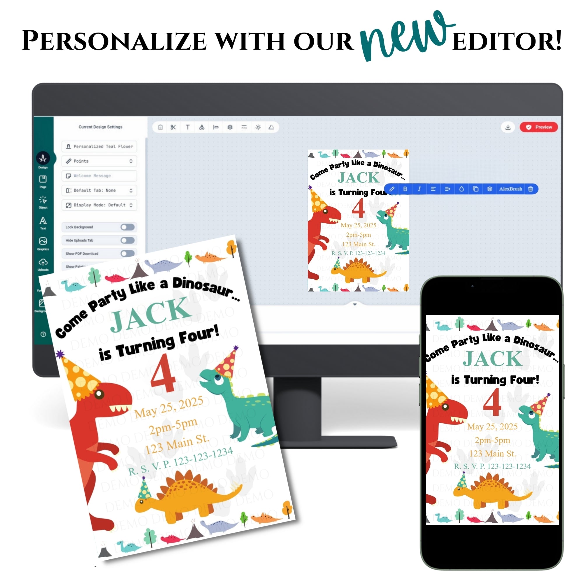 Personalized Dinosaur Birthday Invitation