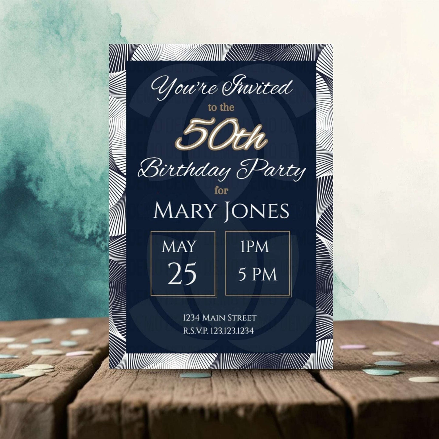 50th birthday party invitation for Mary Jones on a decorative background