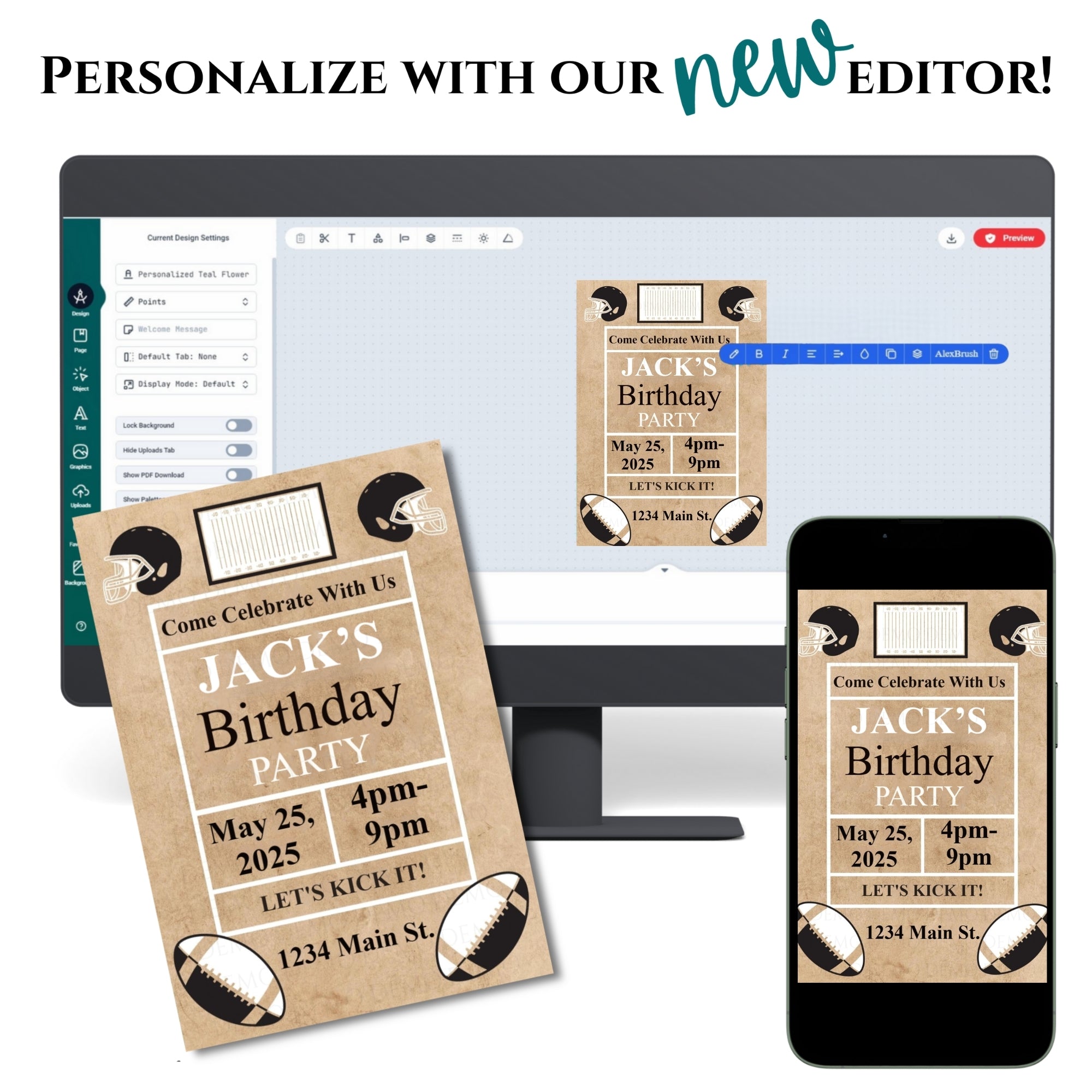 Football Birthday Personalized Invitation