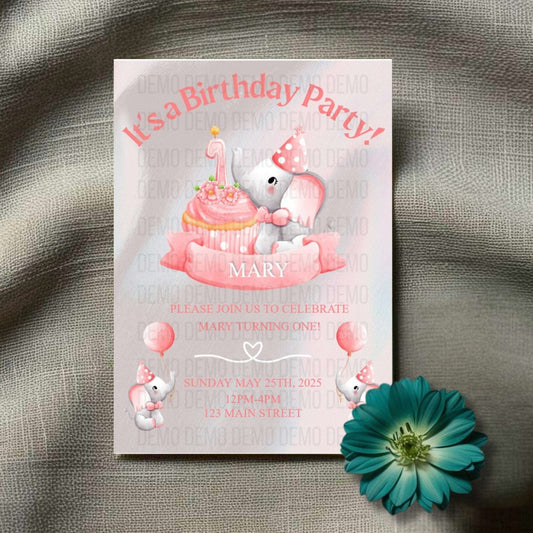 Personalized Girl's First Birthday Invite