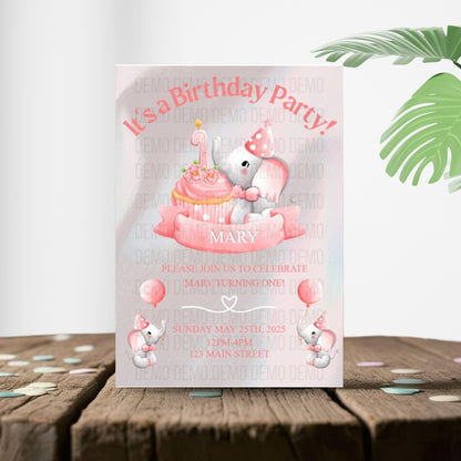 Personalized Girl's First Birthday Invite