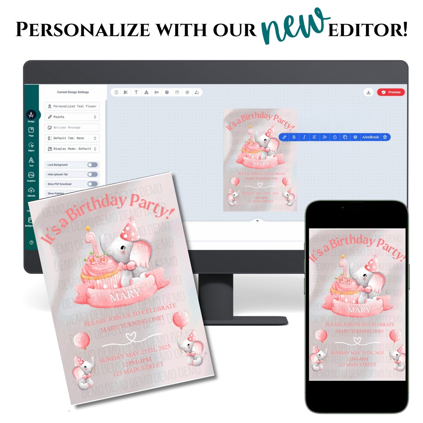 Personalized Girl's First Birthday Invite