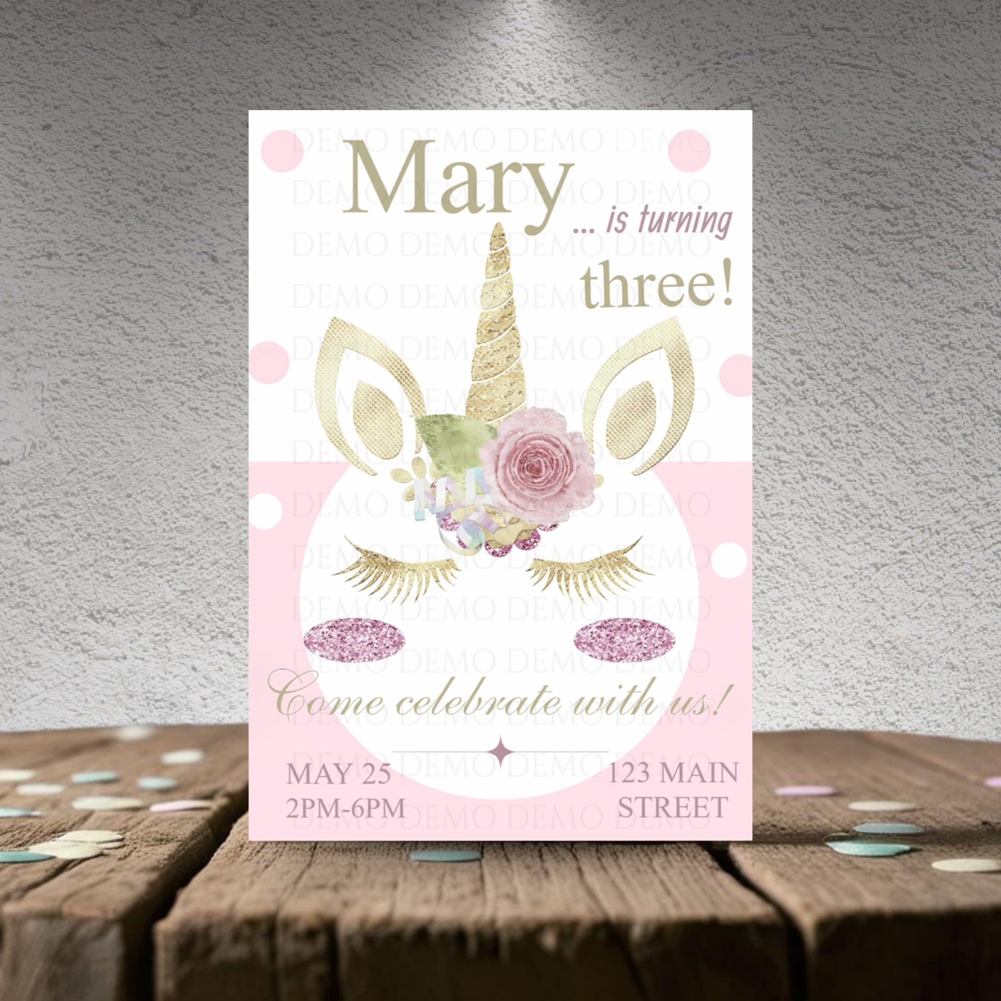 Personalized Glitter Unicorn Birthday Invitation