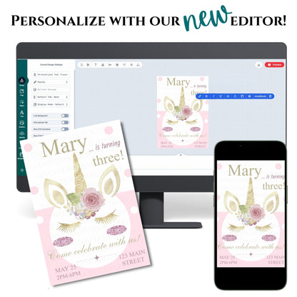 Personalized Glitter Unicorn Birthday Invitation