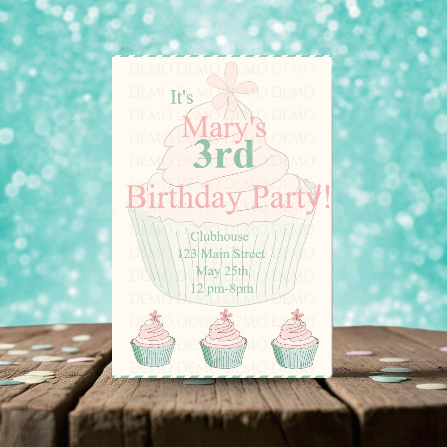 Personalized Green-Pink Cupcake Birthday Invitation – Editable Template