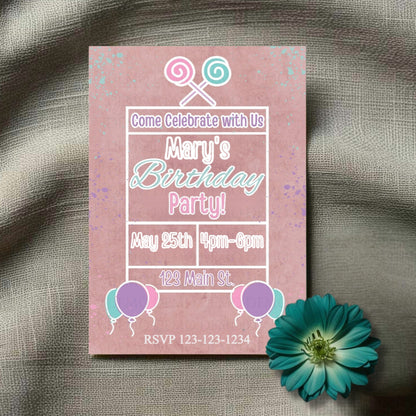 Personalized Lollipop Birthday Invitation