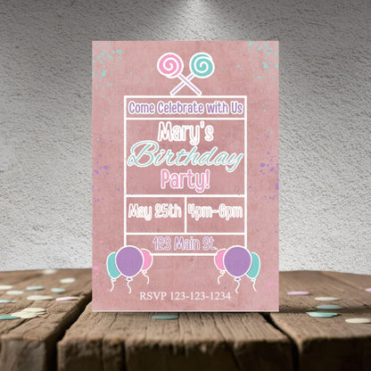 Personalized Lollipop Birthday Invitation