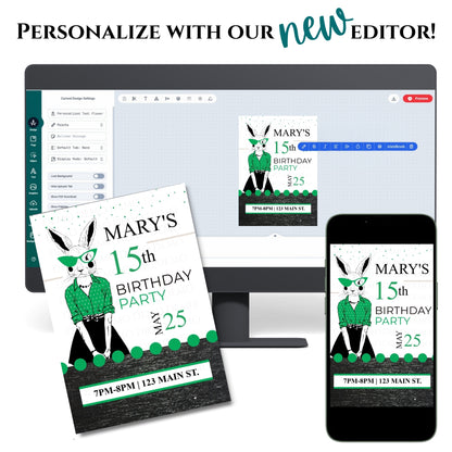 Personalized Milestone Green Bunny Invitation