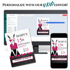 Personalized Milestone Pink Bunny Birthday Invitation