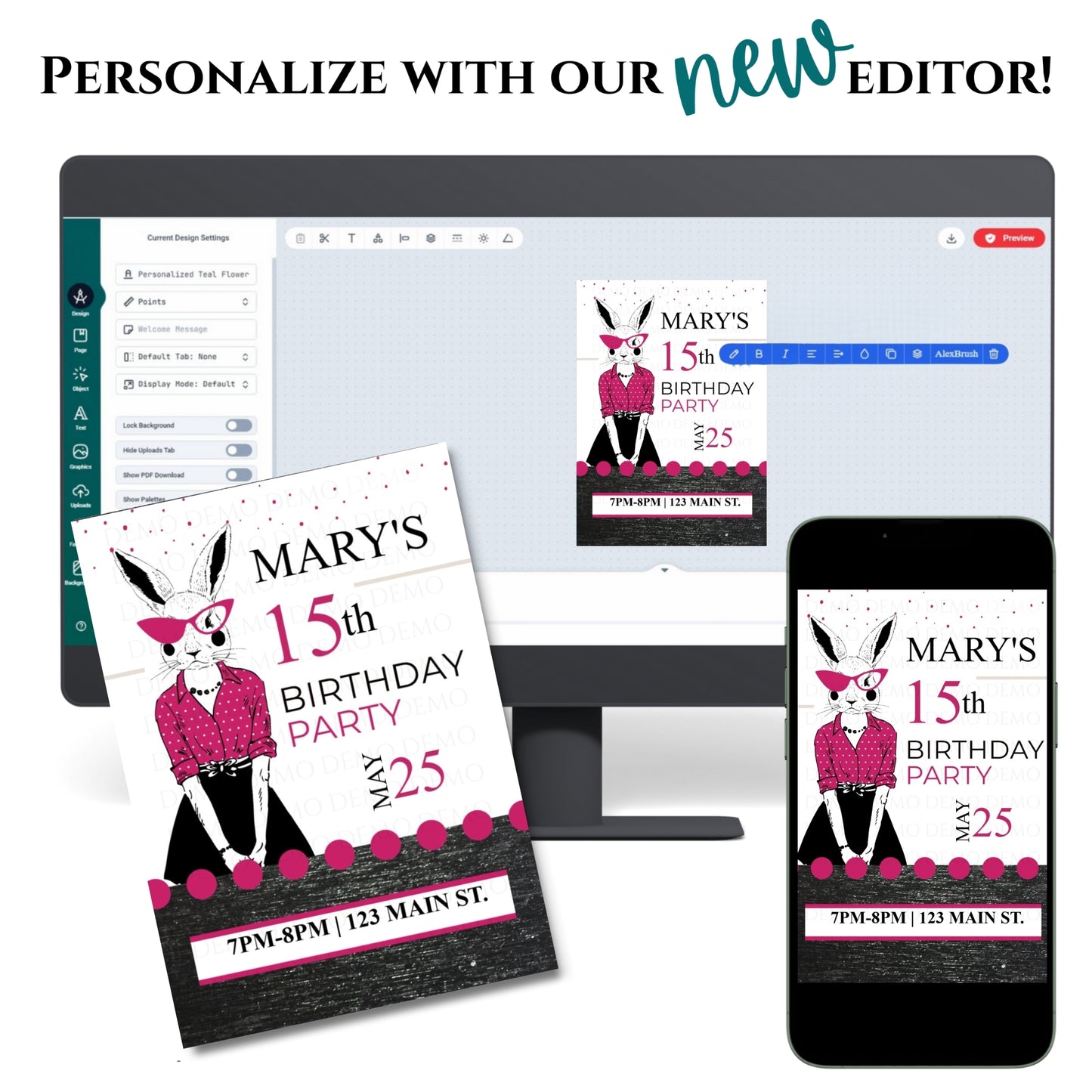 Personalized Milestone Pink Bunny Birthday Invitation