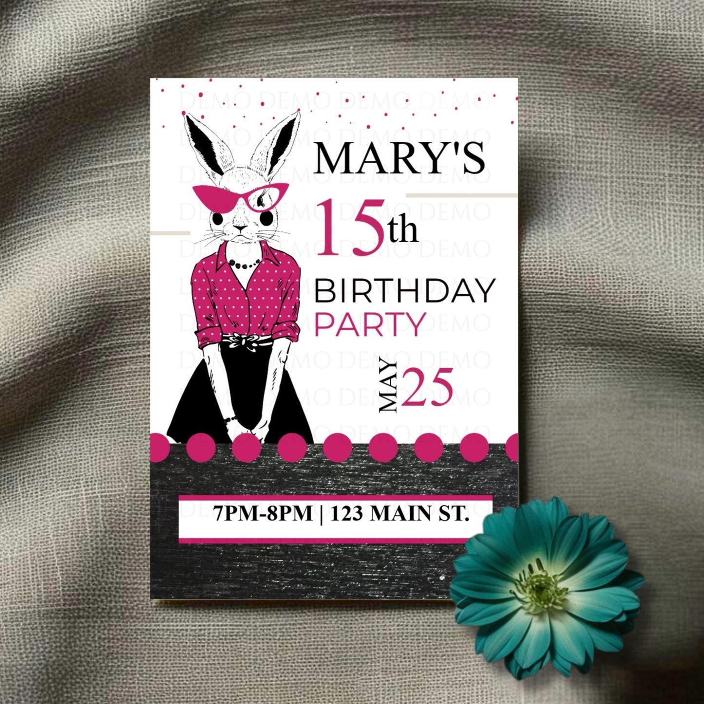 Personalized Milestone Pink Bunny Birthday Invitation