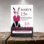 Personalized Milestone Pink Bunny Birthday Invitation