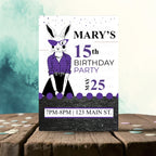 Personalized Milestone Purple Bunny Birthday Invitation