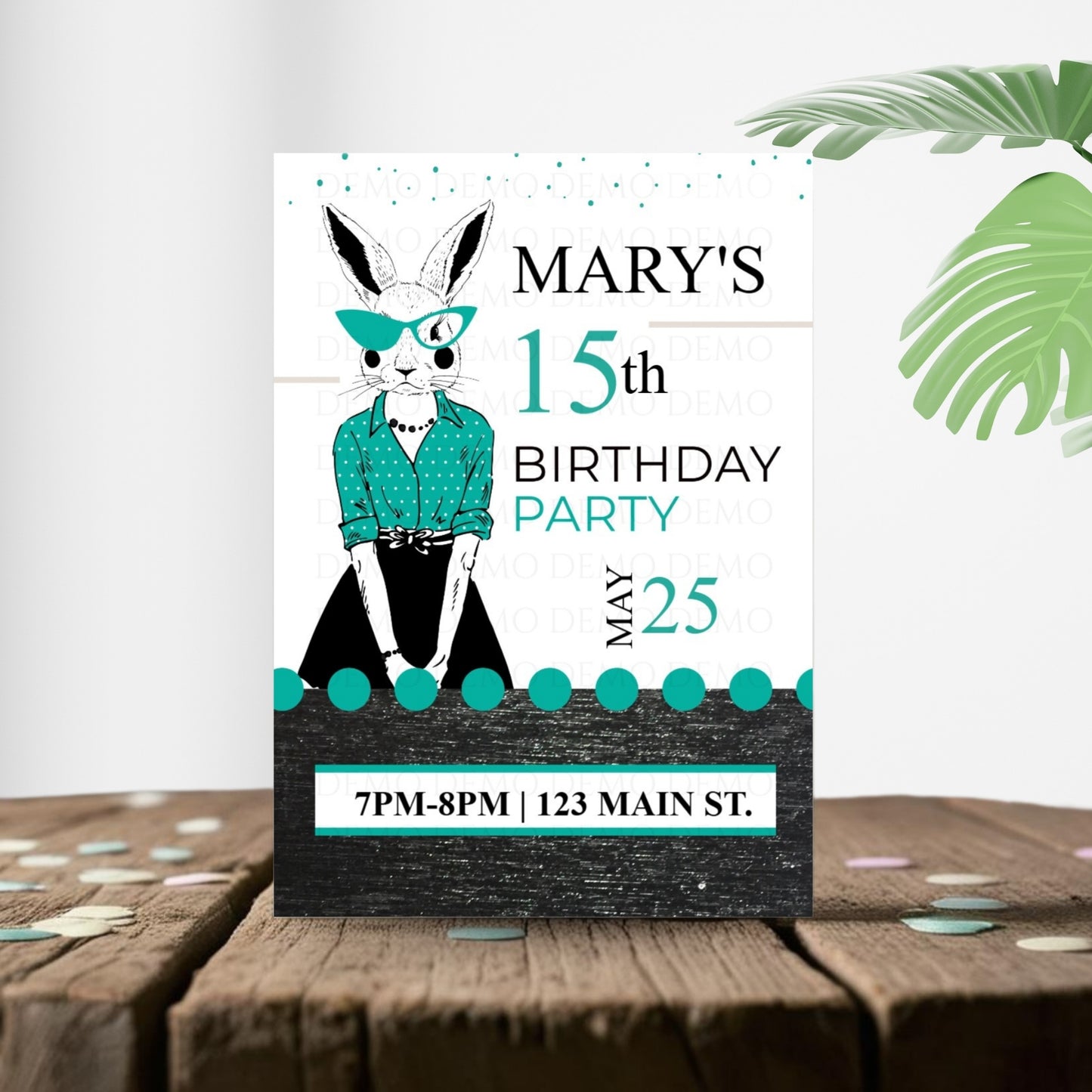 Personalized Milestone Teal Bunny Birthday Invitation
