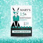 Personalized Milestone Teal Bunny Birthday Invitation
