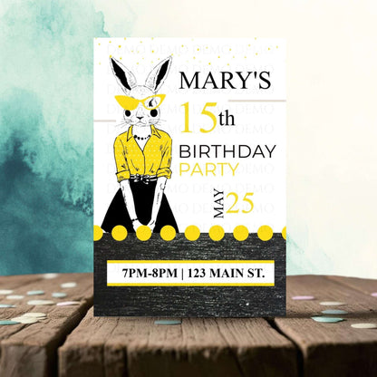 Personalized Milestone Yellow Bunny Birthday Invitation