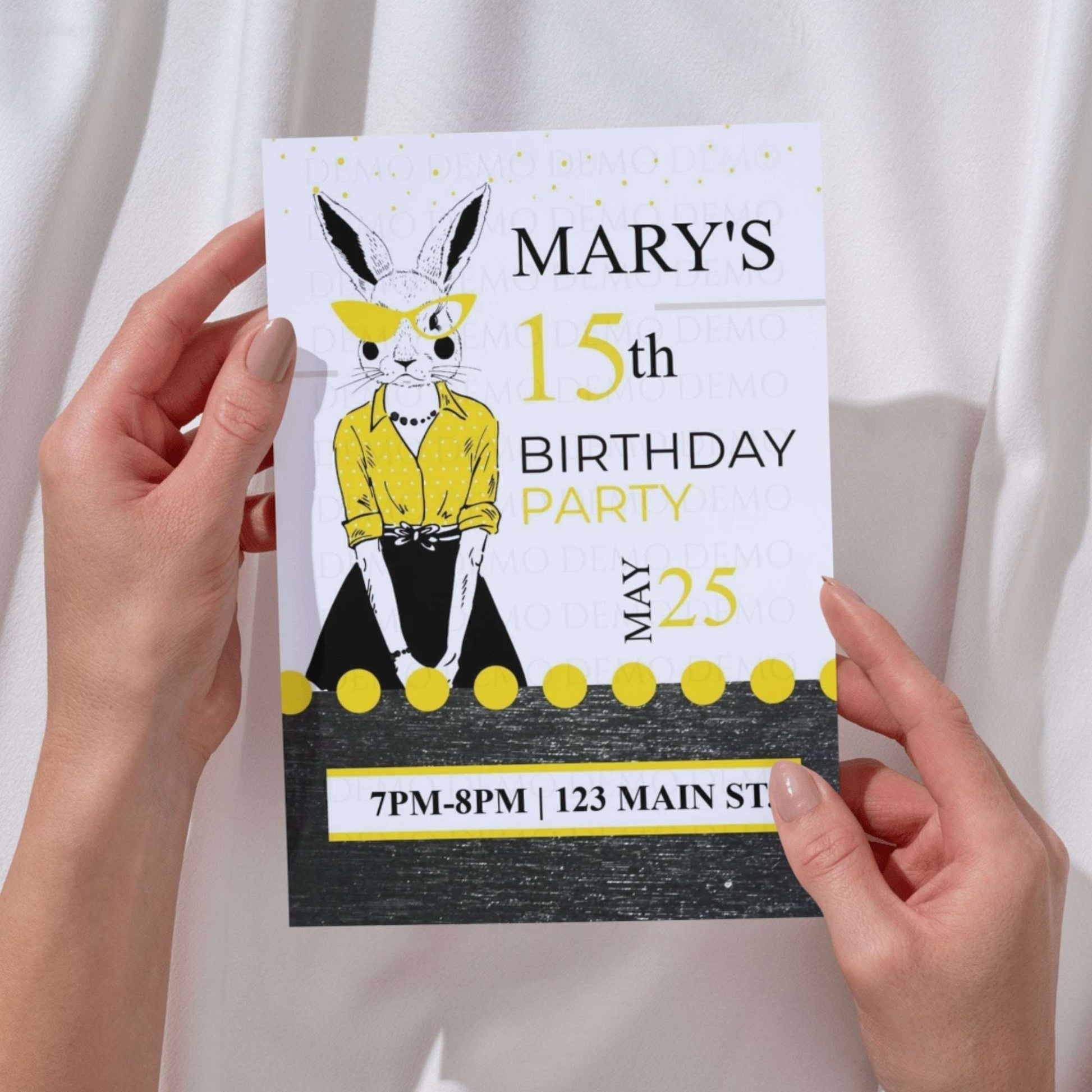 Personalized Milestone Yellow Bunny Birthday Invitation