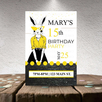 Personalized Milestone Yellow Bunny Birthday Invitation