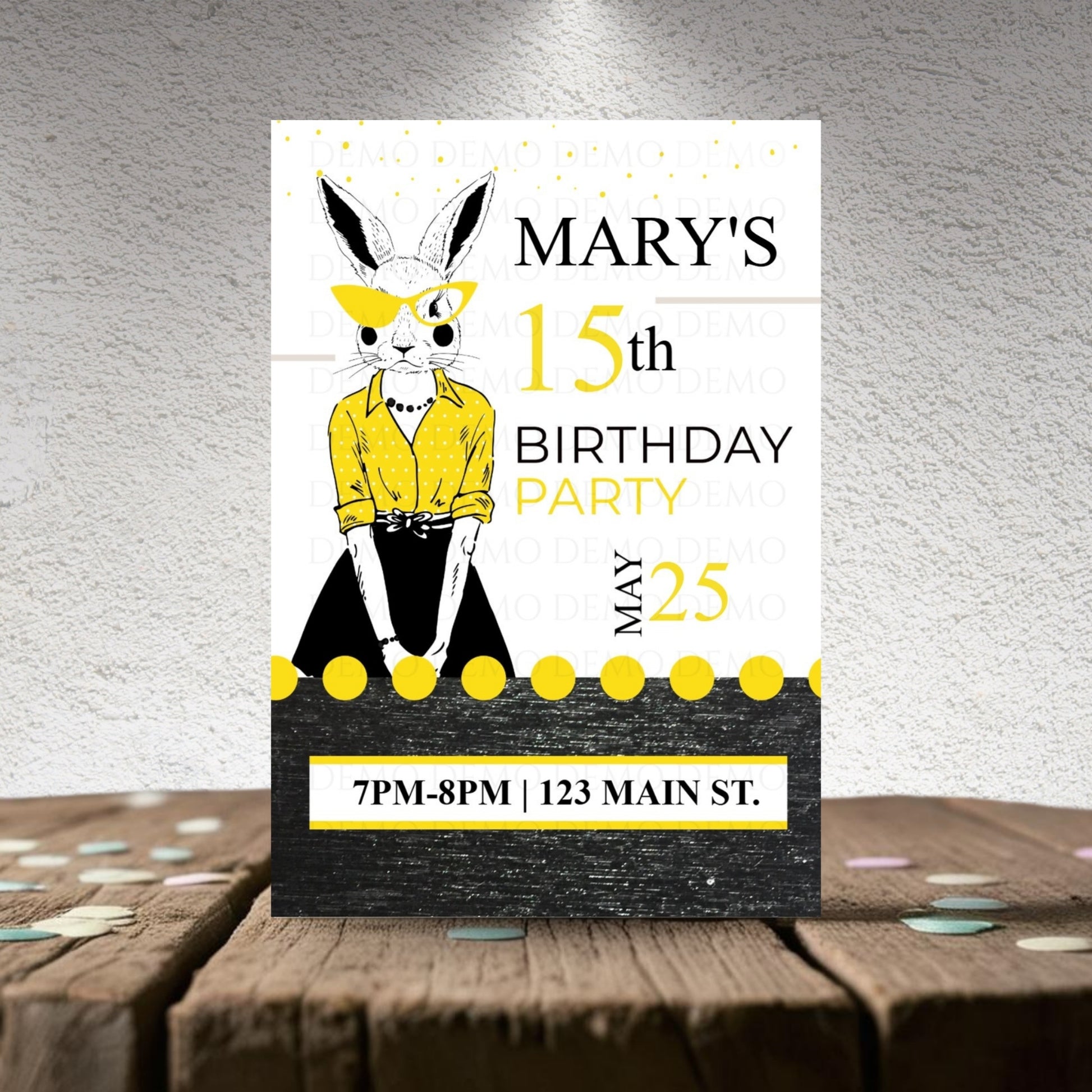 Personalized Milestone Yellow Bunny Birthday Invitation
