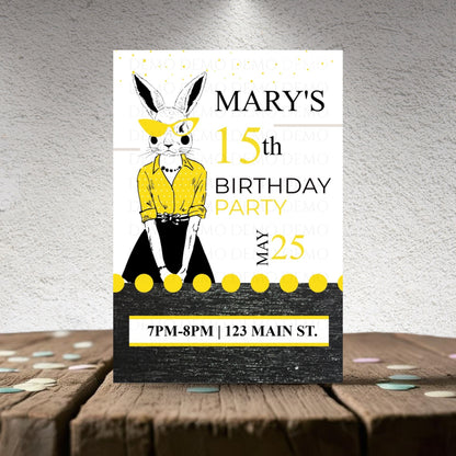 Personalized Milestone Yellow Bunny Birthday Invitation