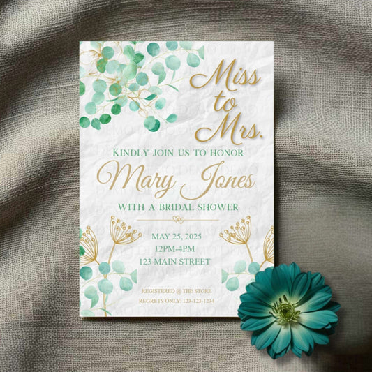 Personalized Mint Floral Bridal Shower Invitation