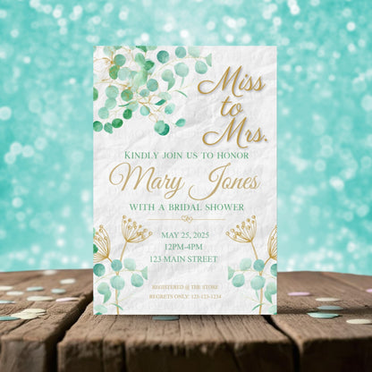 Personalized Mint Floral Bridal Shower Invitation