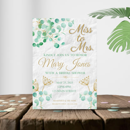 Personalized Mint Floral Bridal Shower Invitation
