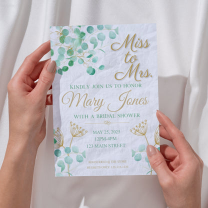 Personalized Mint Floral Bridal Shower Invitation