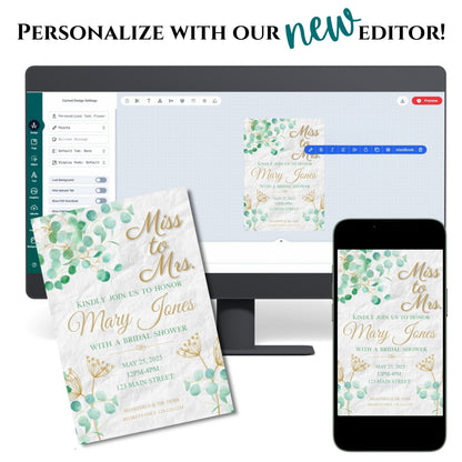 Personalized Mint Floral Bridal Shower Invitation