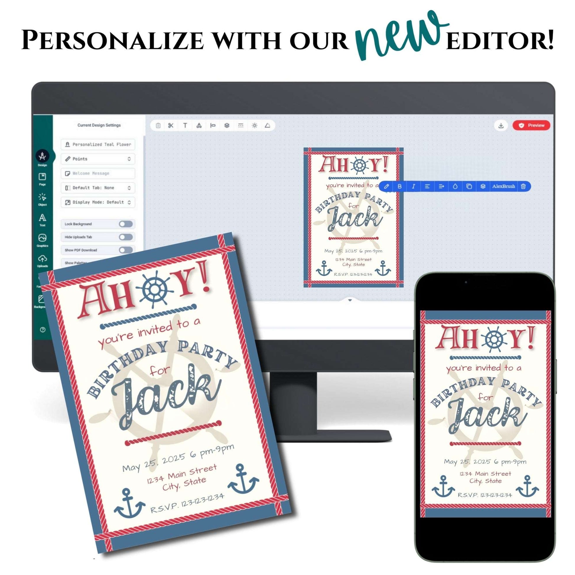 Personalized Nautical Birthday Party Invitation