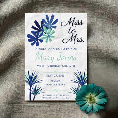 Personalized Navy Blue Bold Bridal Shower Invitation